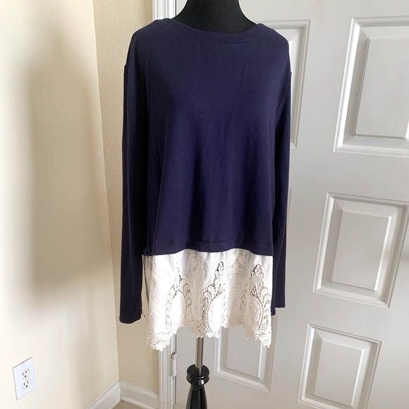 Altar'd State Tops - Altar'd State Navy Soft Knit And Lace Oversized Tunic Length Sweater Size L